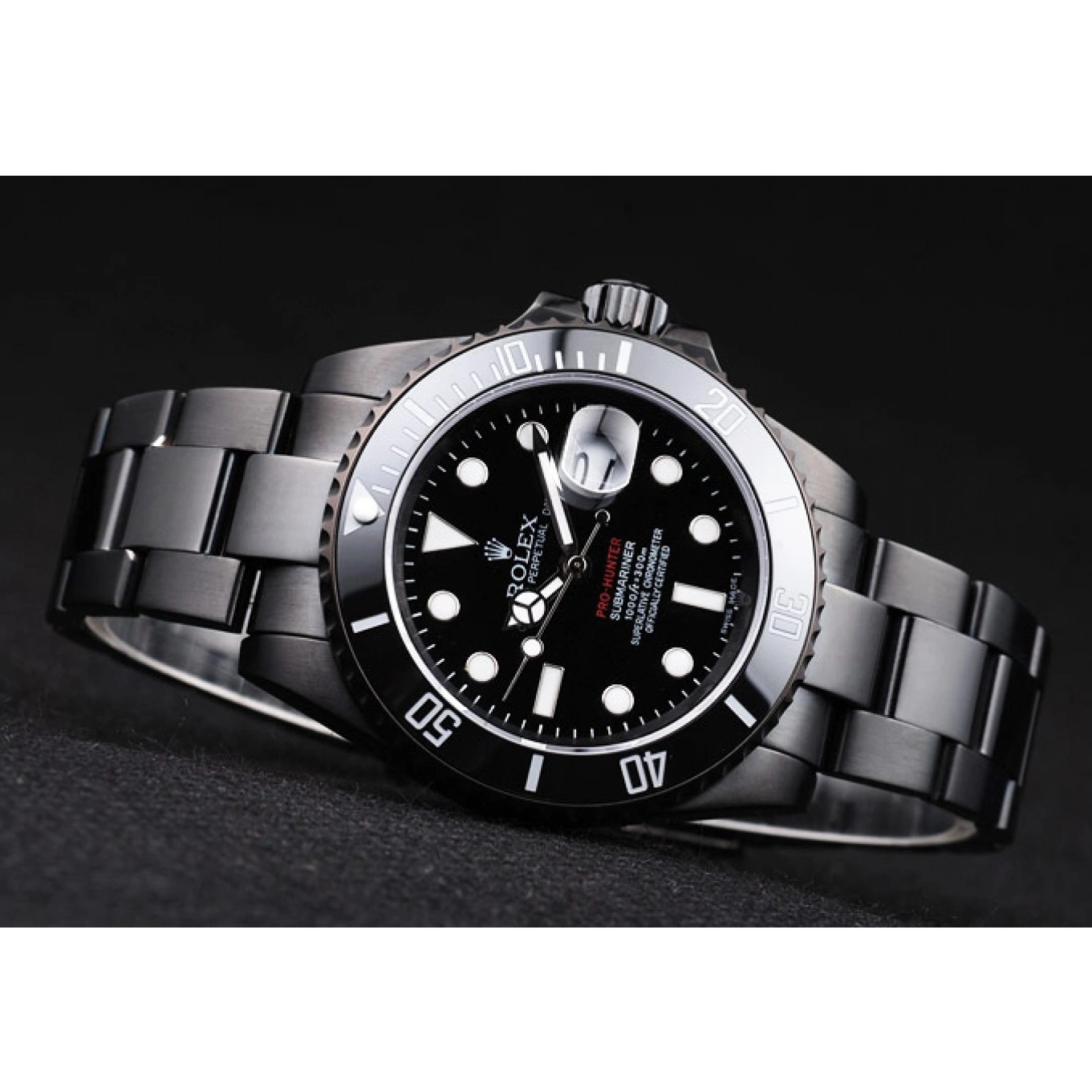 Aaa replica watch Pro-Hunter Steel Submariner Strap Rolex Swiss Dial Black Black 0524
